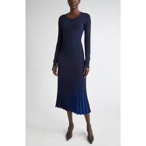 St. John Pleated Hem Long Sleeve Sweater Dress Large L NWOT